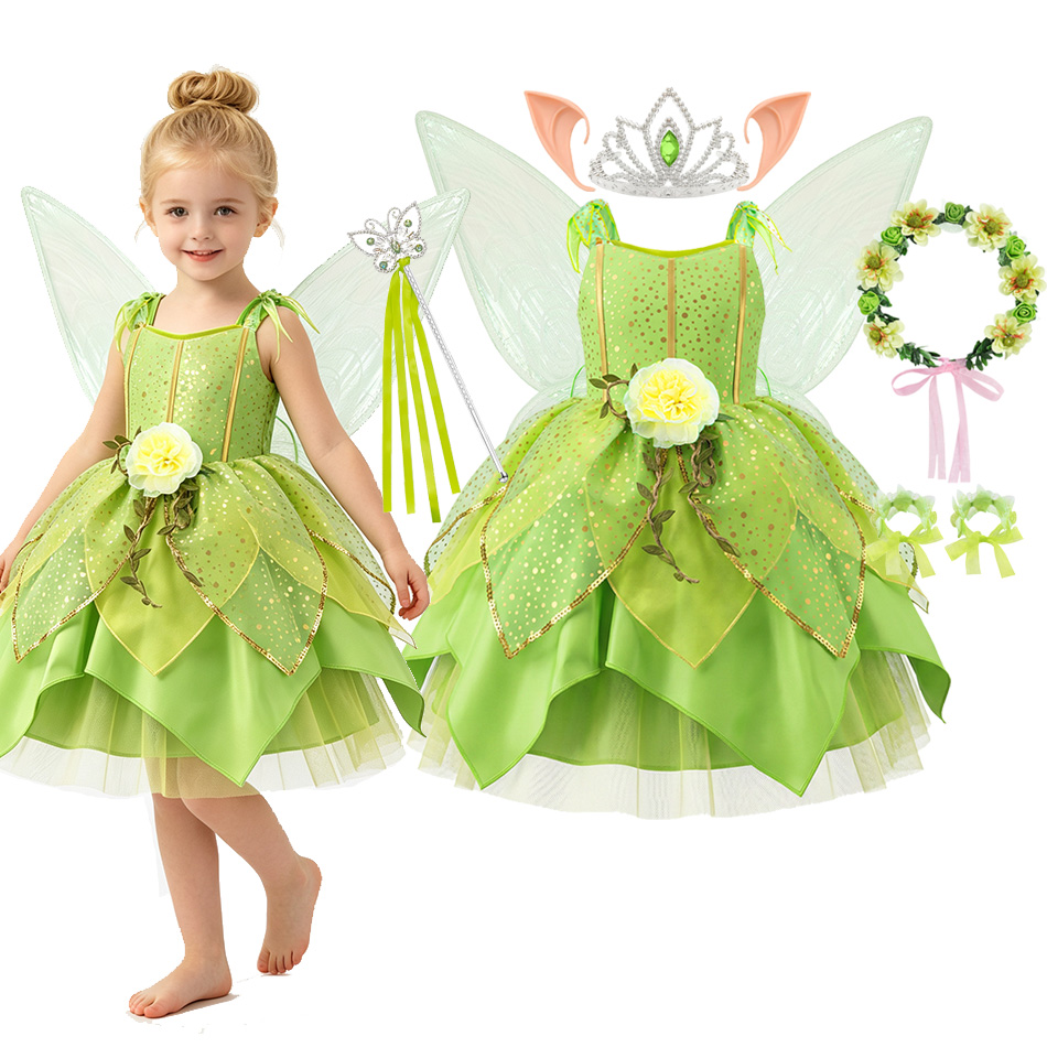 Glitter Tablecloth - Girls Green Flower Fairy Elf Dress