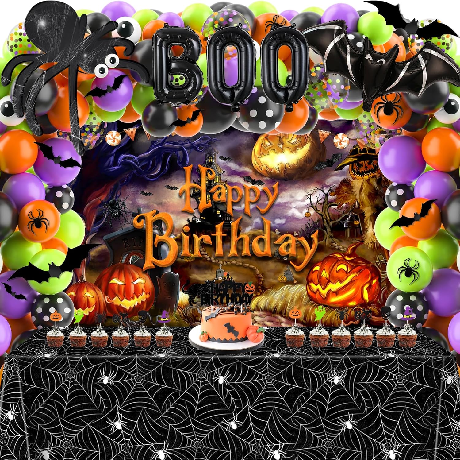 Balloon Arch Kit - Halloween Party Decorations 105Pcs Spider Web
