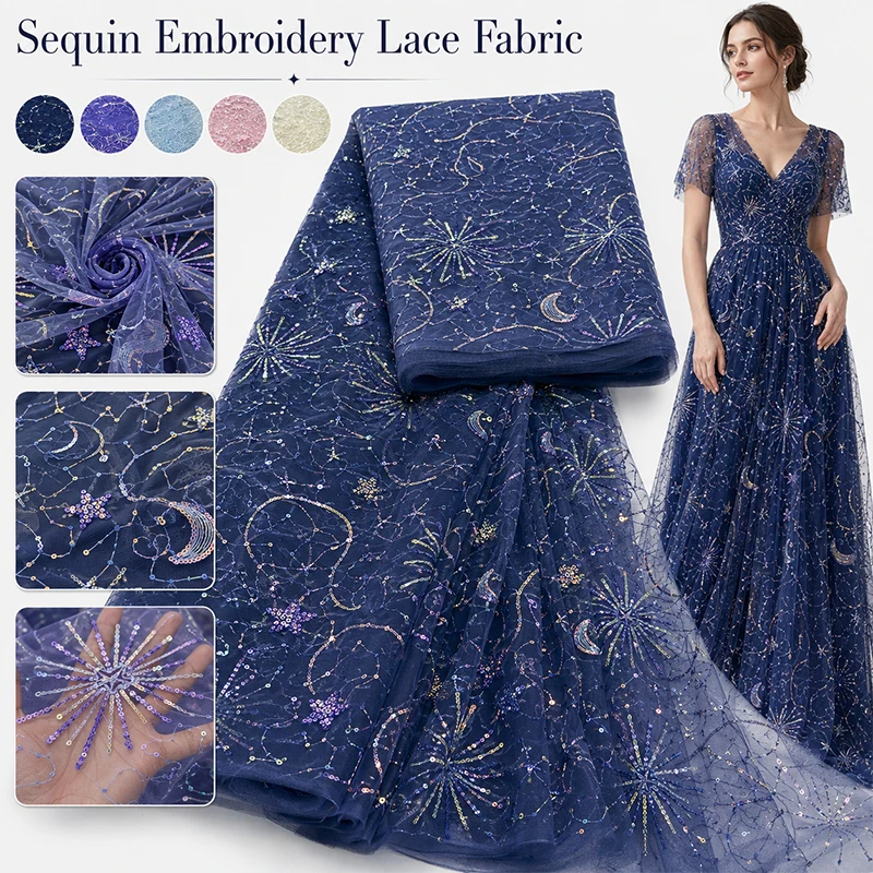 Glitter Tablecloth - Colorful Star Moon Sequins Embroidery Tulle