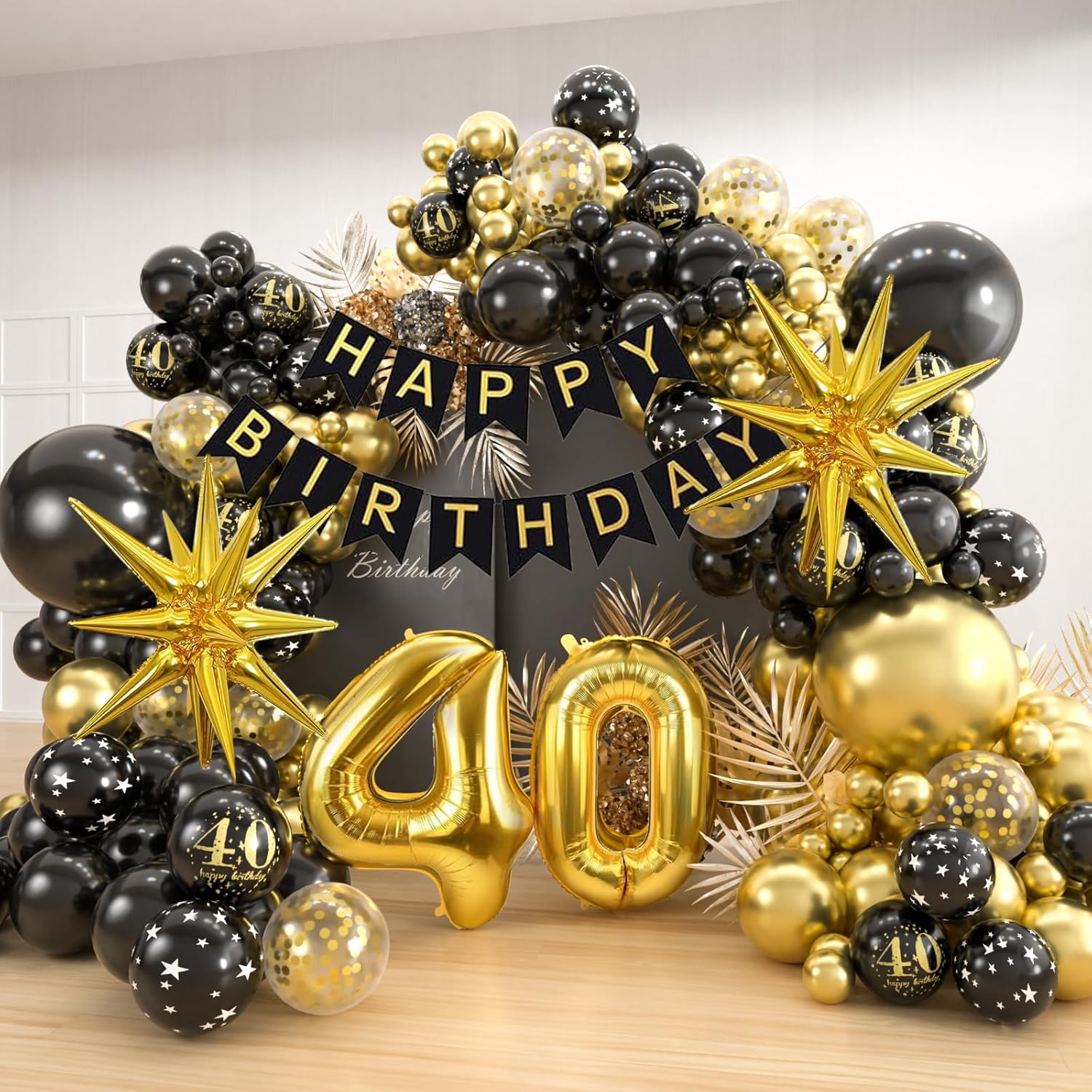 Party Banner Gold - 40th Black Gold Balloon Garland Arch